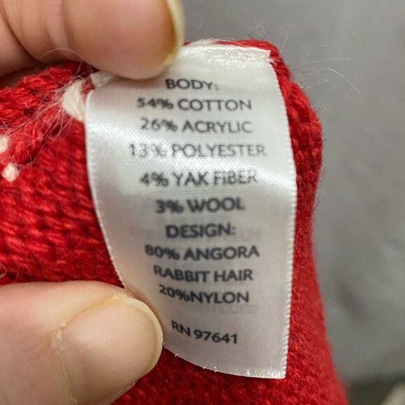 J. Jill Wool/Angora/Yak Fiber Red Reindeer Holiday Scoop Neck Sweater Small - Picture 7 of 8